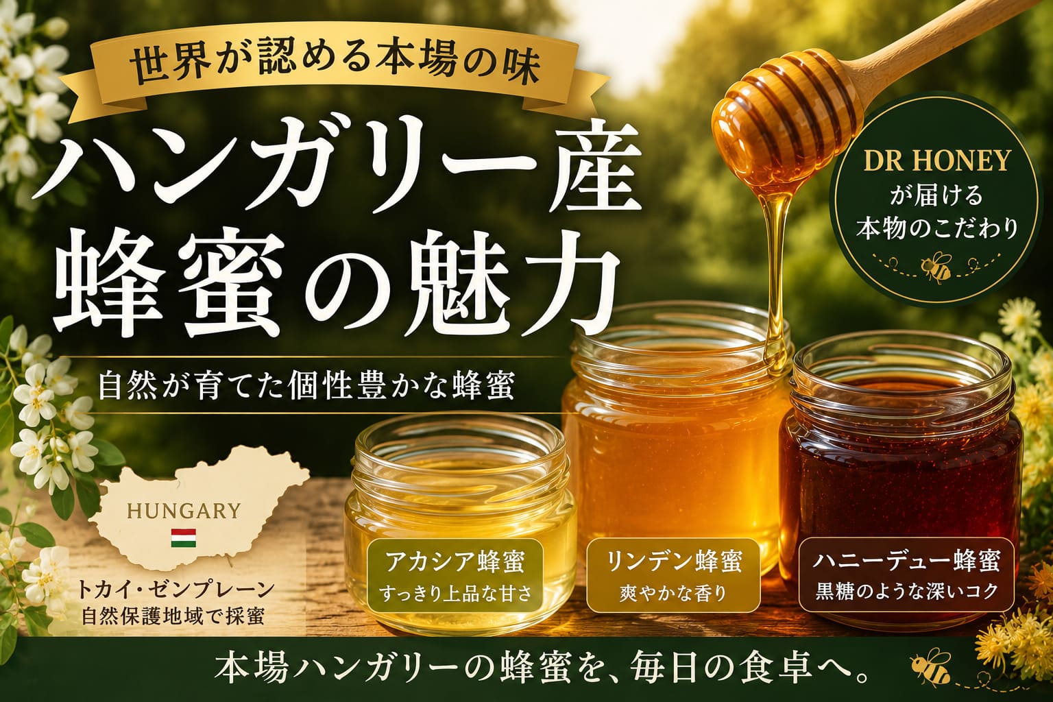 アカシア2瓶セット】DR HONEY ハンガリー産アカシア蜂蜜 450g